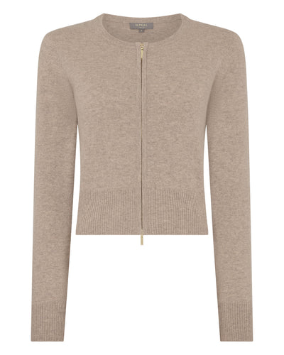 N.Peal Women's Ivy Zipped Cashmere Cardigan Oatmeal Brown