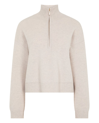 N.Peal Women's Honeycomb Quarter-Zip Cashmere Jumper Pebble Grey
