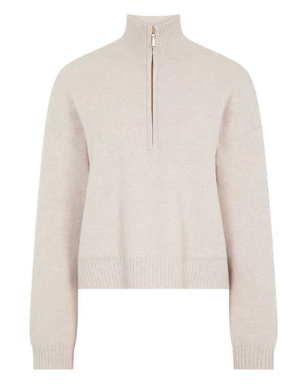 N.Peal Women's Honeycomb Quarter-Zip Cashmere Jumper Pebble Grey