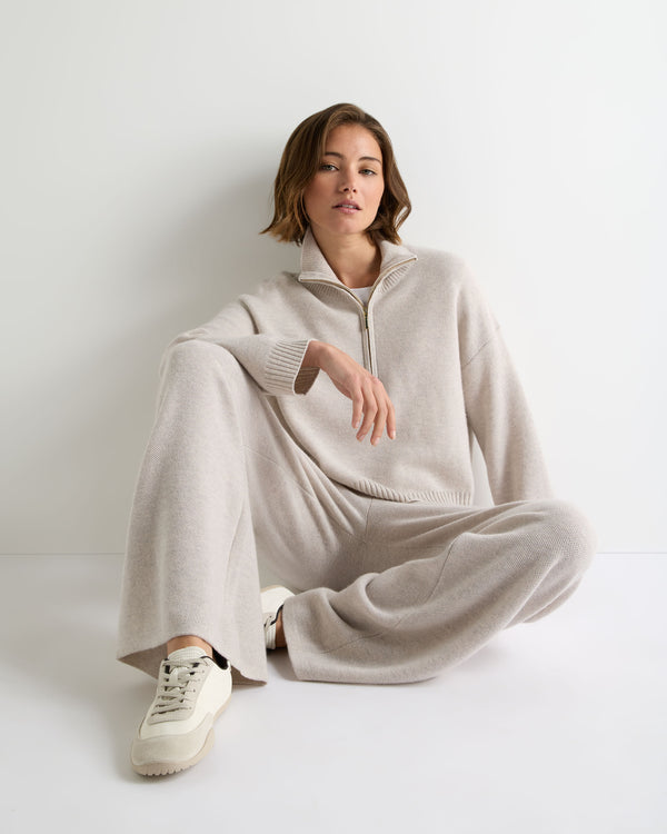 N.Peal Women's Honeycomb Quarter-Zip Cashmere Jumper Pebble Grey