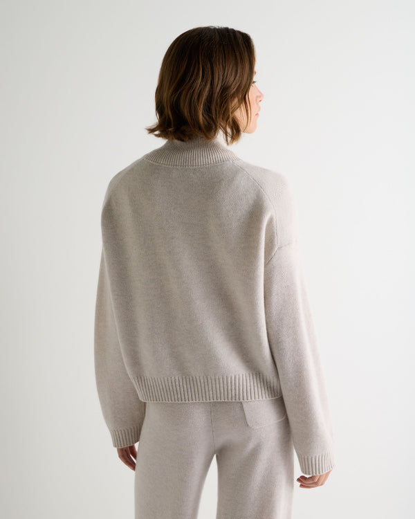 N.Peal Women's Honeycomb Quarter-Zip Cashmere Jumper Pebble Grey