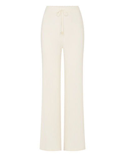 N.Peal Women's Ribbed Wide Leg Cashmere Trousers New Ivory White