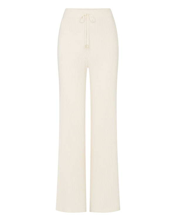 N.Peal Women's Ribbed Wide Leg Cashmere Trousers New Ivory White