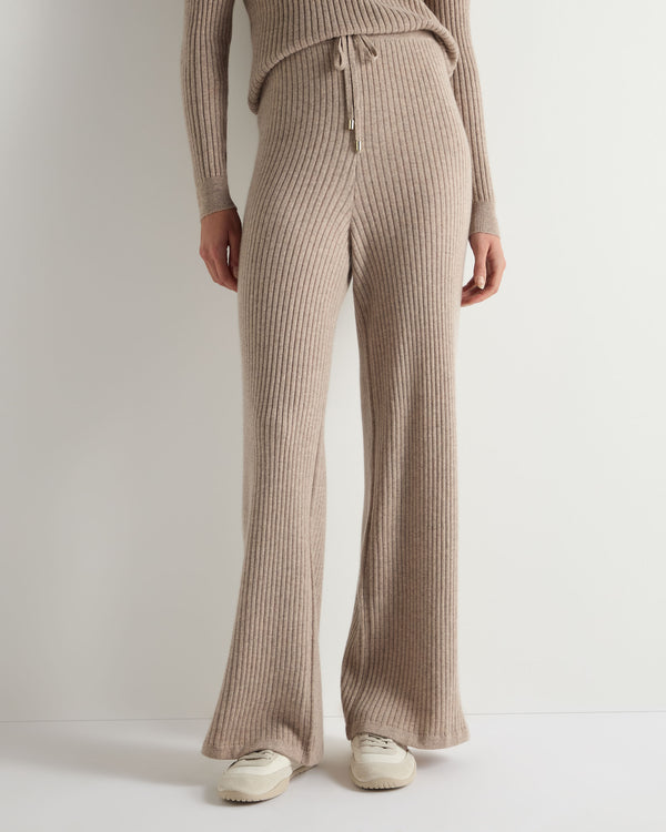 Women's Ribbed Wide Leg Cashmere Trousers 1