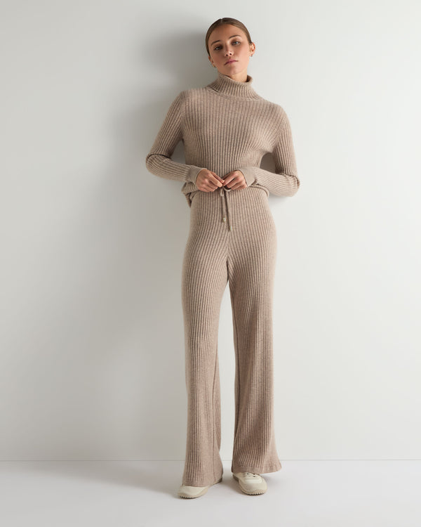 Women's Ribbed Wide Leg Cashmere Trousers 7