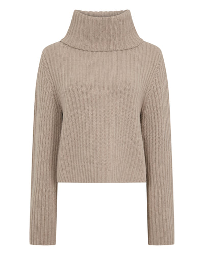 N.Peal Women's Ribbed Bell Sleeve Cashmere Jumper Oatmeal Brown
