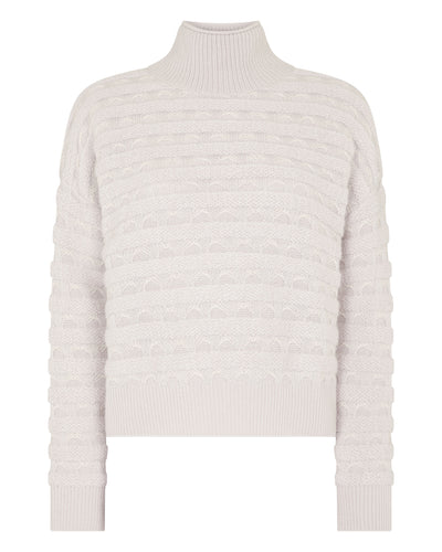 N.Peal Women's Fairisle Funnel Neck Cashmere Jumper With Lurex Snow Grey