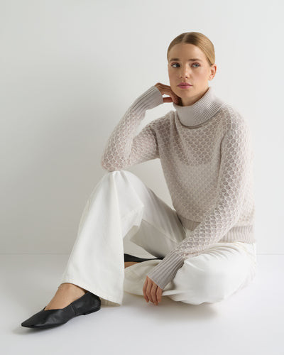 N.Peal Women's Fairisle Cashmere Roll Neck Cashmere Jumper With Lurex Snow Grey