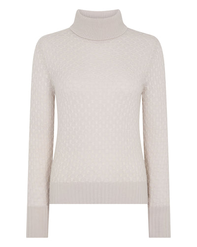 N.Peal Women's Fairisle Cashmere Roll Neck Cashmere Jumper With Lurex Snow Grey