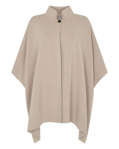 N.Peal Women's High Collar Cashmere Cape With Fur Trim Cashew Brown