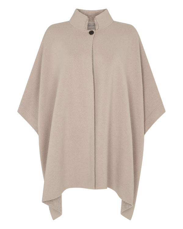 Women's High Collar Cashmere Cape With Fur Trim 2