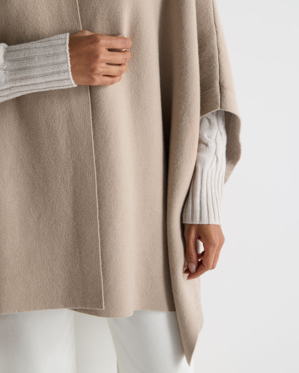 Women's High Collar Cashmere Cape With Fur Trim 5