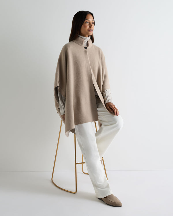 Women's High Collar Cashmere Cape With Fur Trim 6