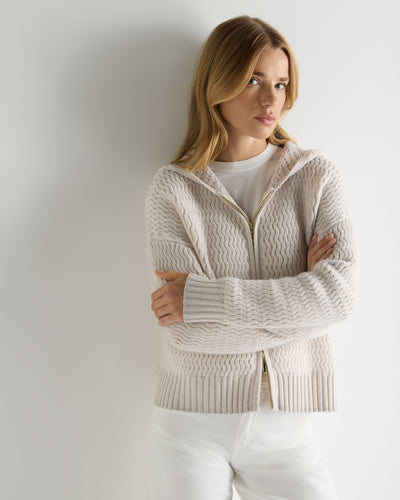 N.Peal Women's Cashmere Chevron Cashmere Hoodie With Lurex Frost White Sparkle