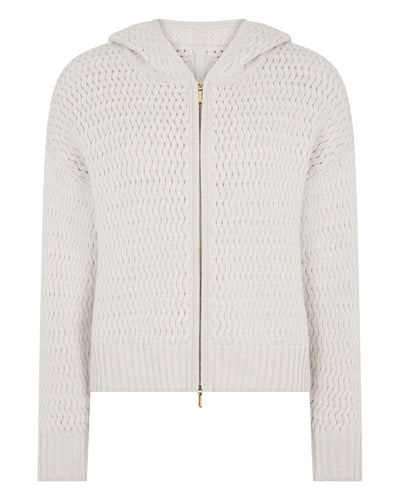 N.Peal Women's Cashmere Chevron Cashmere Hoodie With Lurex Frost White Sparkle