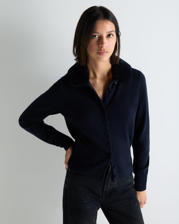 Women's Hannah Fur Collar Cashmere Cardigan 1
