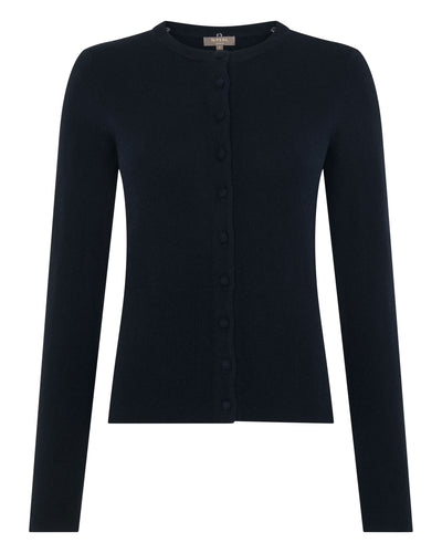 N.Peal Women's Hannah Fur Collar Cashmere Cardigan Navy Blue