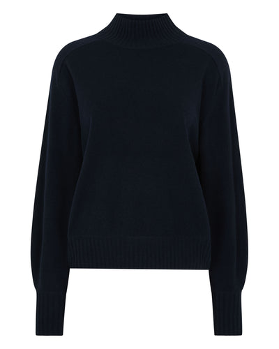 N.Peal Women's Funnel Neck Cashmere Jumper Navy Blue