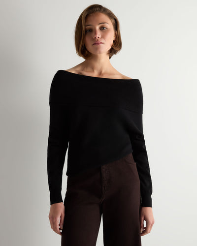 N.Peal Women's Off-The-Shoulder Cashmere Jumper Black