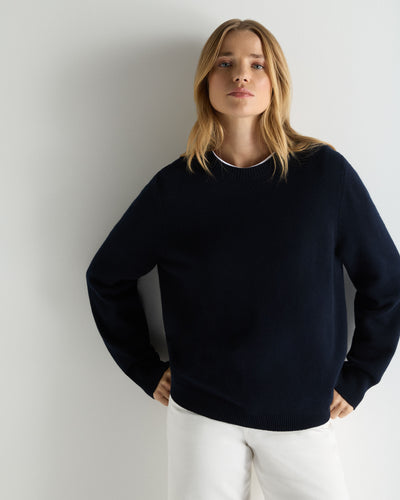 N.Peal Women's Cashmere Crew Neck Jumper Navy Blue