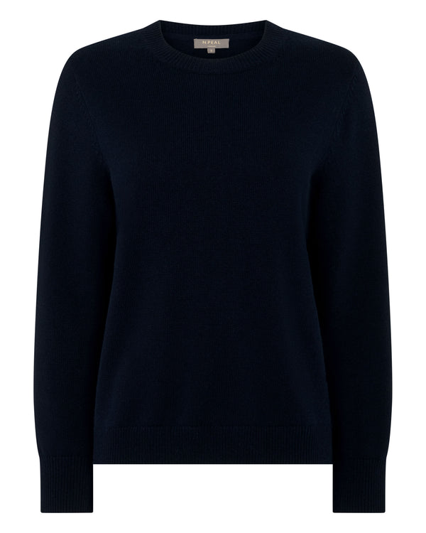 N.Peal Women's Cashmere Crew Neck Jumper Navy Blue