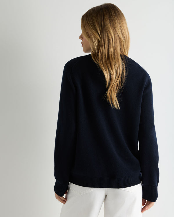 N.Peal Women's Cashmere Crew Neck Jumper Navy Blue