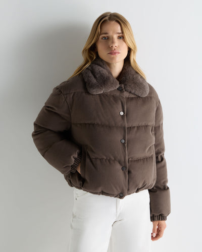 N.Peal Women's Down Rex Fur Puffer Jacket Chocolate Brown