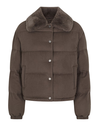 N.Peal Women's Down Rex Fur Puffer Jacket Chocolate Brown