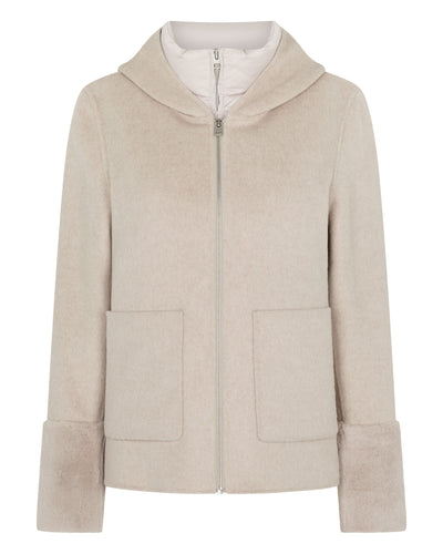 N.Peal Women's Double Layer Jacket With Fur Trim Beige Brown Dogtooth