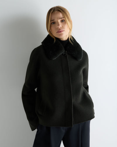N.Peal Women's Laurel Fur Collared Jacket Green