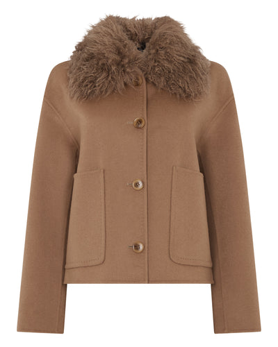 N.Peal Women's Shearling Collar Jacket Camel Brown