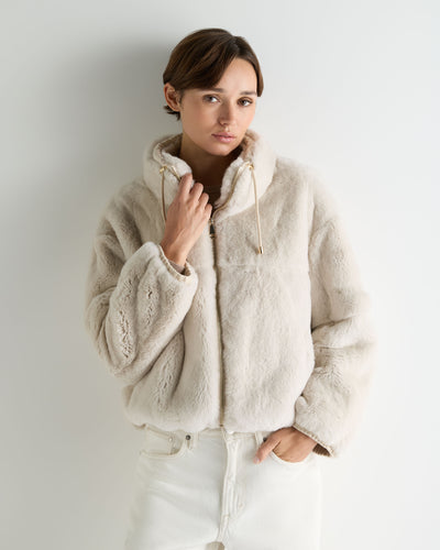 Women's Blouson Rex Fur Jacket Beige Brown