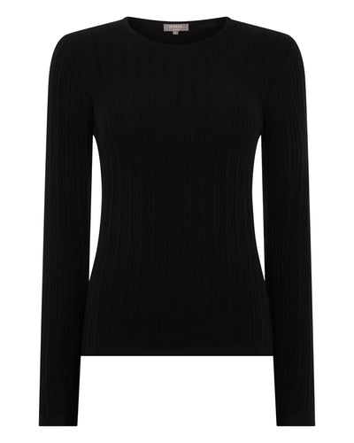N.Peal Women's Long Sleeve Ribbed Top Black