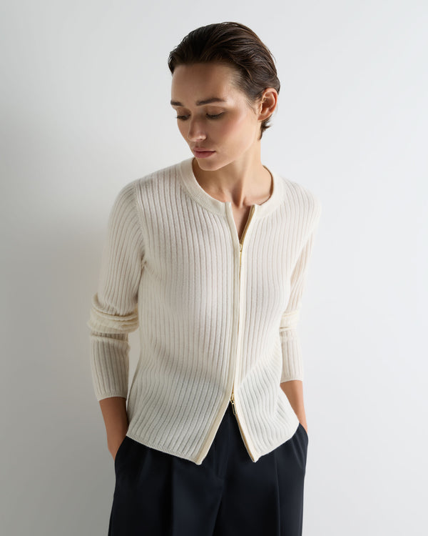 Women's Ribbed Full Zip Cashmere Jumper 1