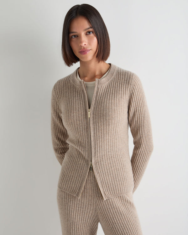 Women's Ribbed Full Zip Cashmere Jumper 1