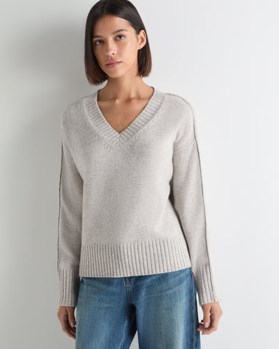 N.Peal Women's Metal Trim V Neck Cashmere Jumper Cashmere Grey Melange