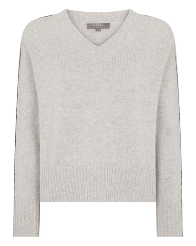 N.Peal Women's Metal Trim V Neck Cashmere Jumper Cashmere Grey Melange