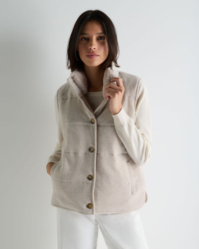 N.Peal Women's Honeycomb Cashmere Gilet With Fur Trim Pebble Grey