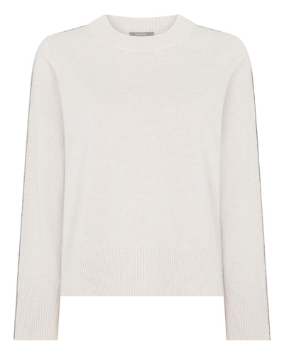 N.Peal Women's Metal Trim Round Neck Cashmere Jumper Frost White Sparkle