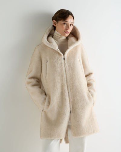 Women's Hooded Faux Mink Coat Off White