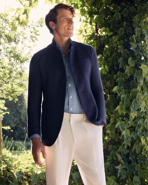 N.Peal Men's Portofino Linen Blend Jacket Navy Blue