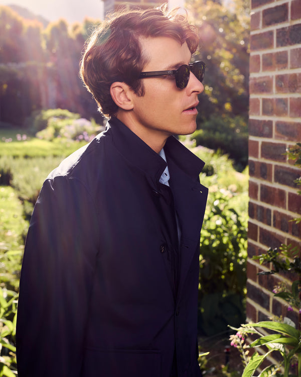 N.Peal Men's Microfibre Stand Collar Jacket Navy Blue