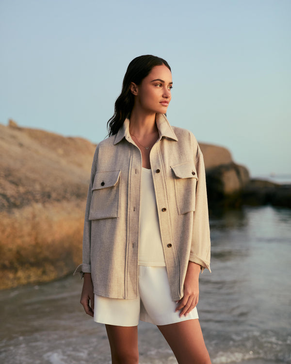 N.Peal Women's Woven Cashmere Overshirt Beige Brown