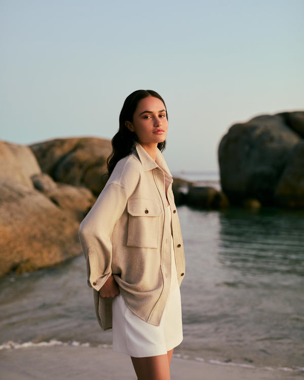 N.Peal Women's Woven Cashmere Overshirt Beige Brown