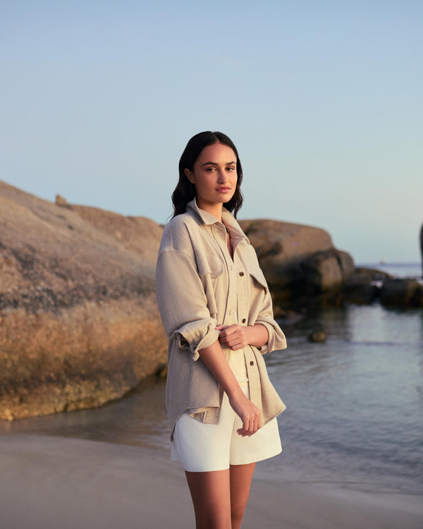 N.Peal Women's Woven Cashmere Overshirt Beige Brown