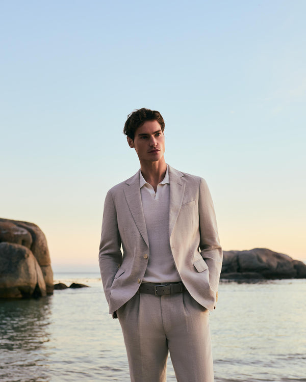 N.Peal Men's Pique Linen Blend Polo White