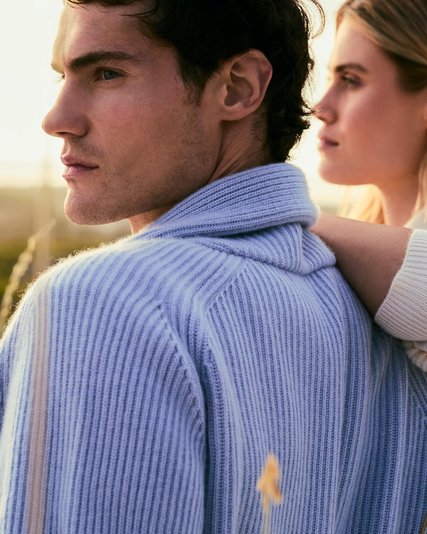 N.Peal Men's Kensington Cashmere Cardigan Sea Mist Blue