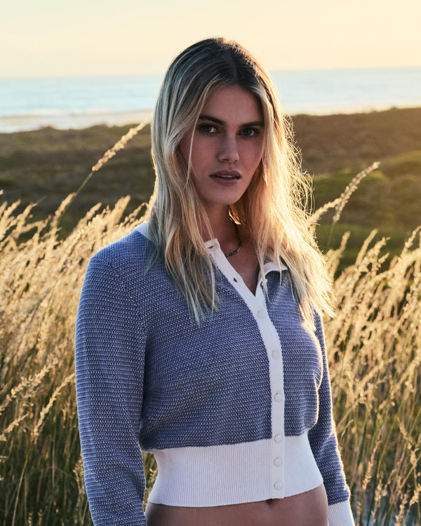 N.Peal Women's Dulcie Jacquard Silk Cashmere Cardigan Denim Blue