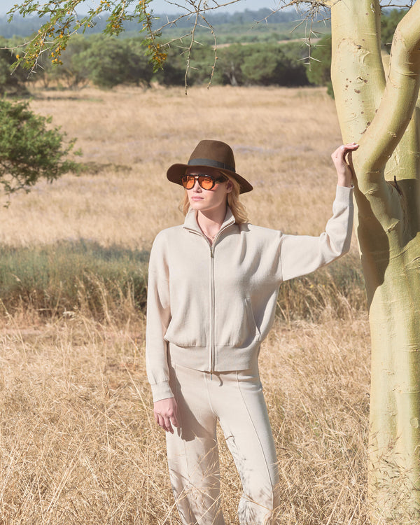 N.Peal Women's Double Faced Cotton Blend Bomber Sandstone Brown