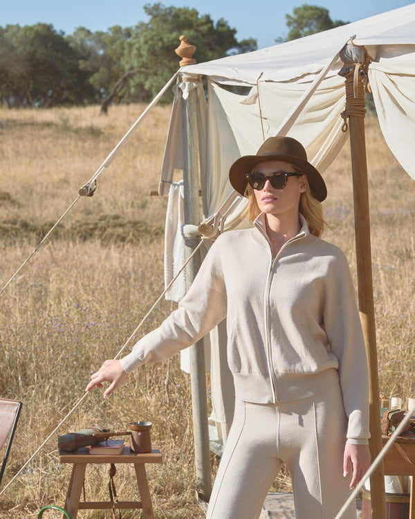 N.Peal Women's Double Faced Cotton Blend Bomber Sandstone Brown